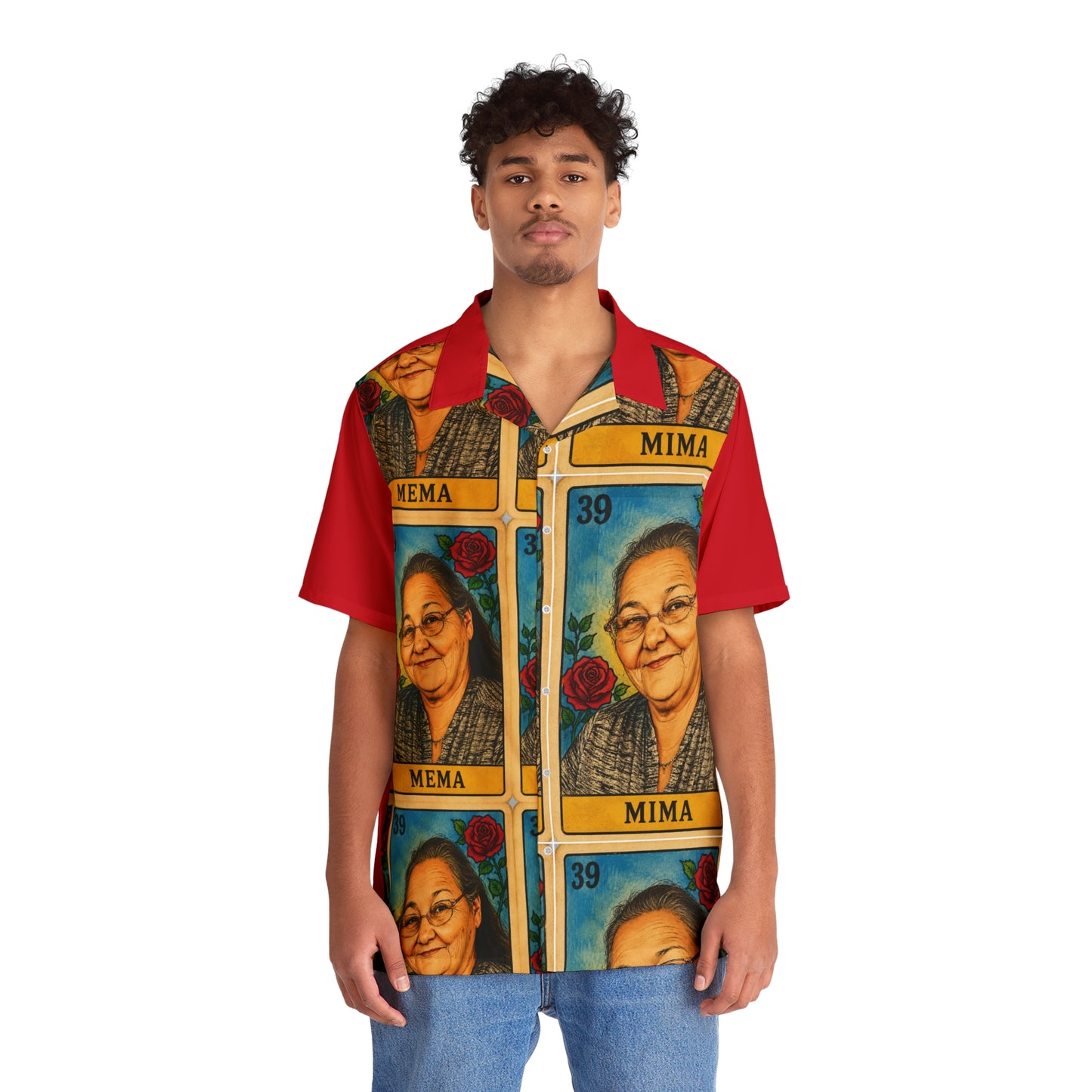 Personalized 'Mima/Mema' Photo Lotería Hawaiian Shirt — Memorial/Family Tribute AOP