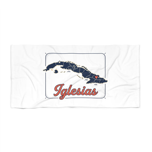 Beach Towel — Cuba Map Design with 'Iglesias' Script (Personalized Island Souvenir)